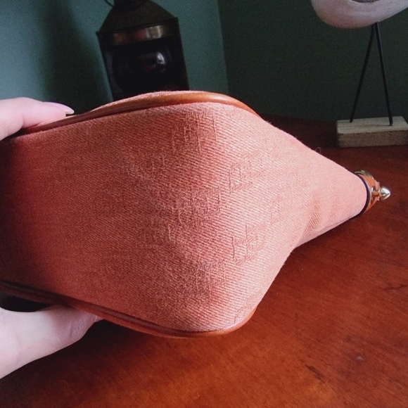 Dooney & Bourke Monogram Orange Water-repellant Coated Fabric Hobo w/Tan Leather - Picture 8 of 14